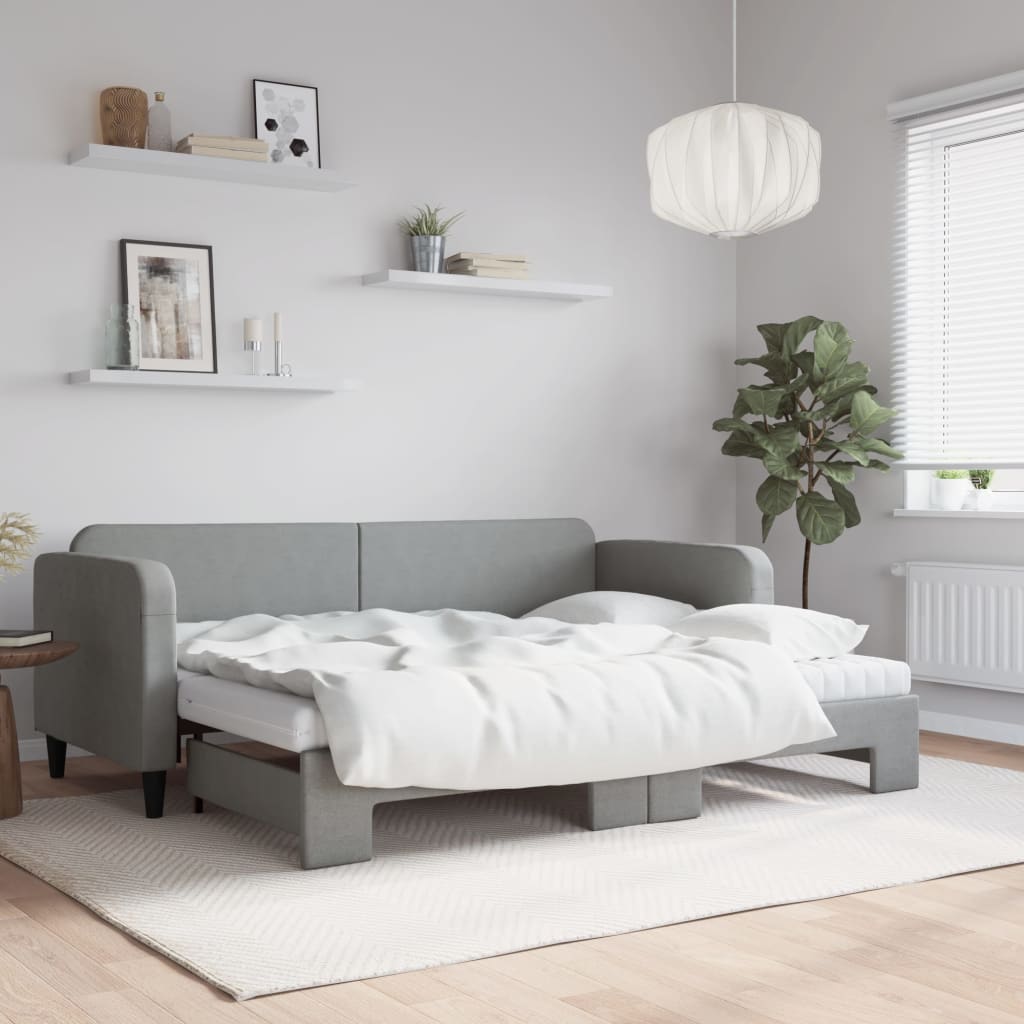 vidaXL Sofa rozsuwana z materacami, jasnoszara, 80x200 cm, tkanina