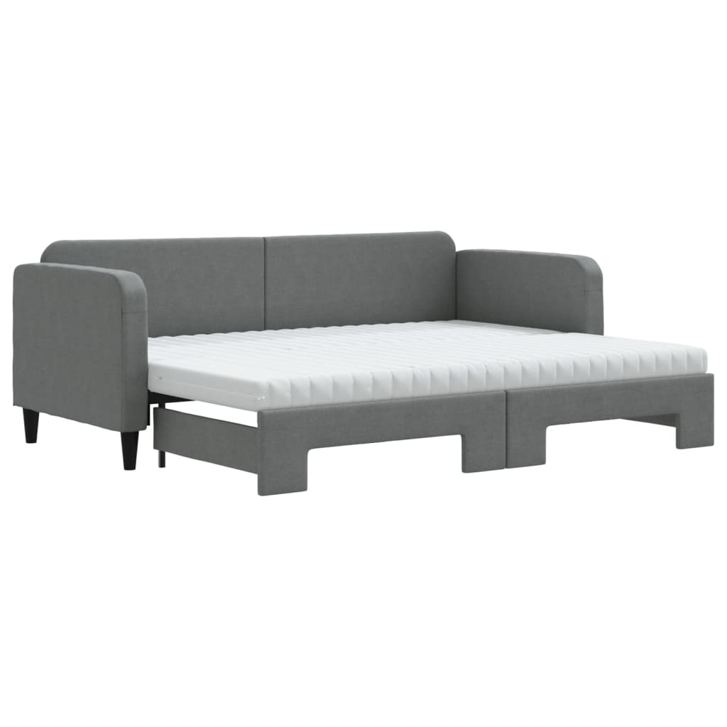 vidaXL Sofa rozsuwana z materacami, ciemnoszara, 80x200 cm, tkanina
