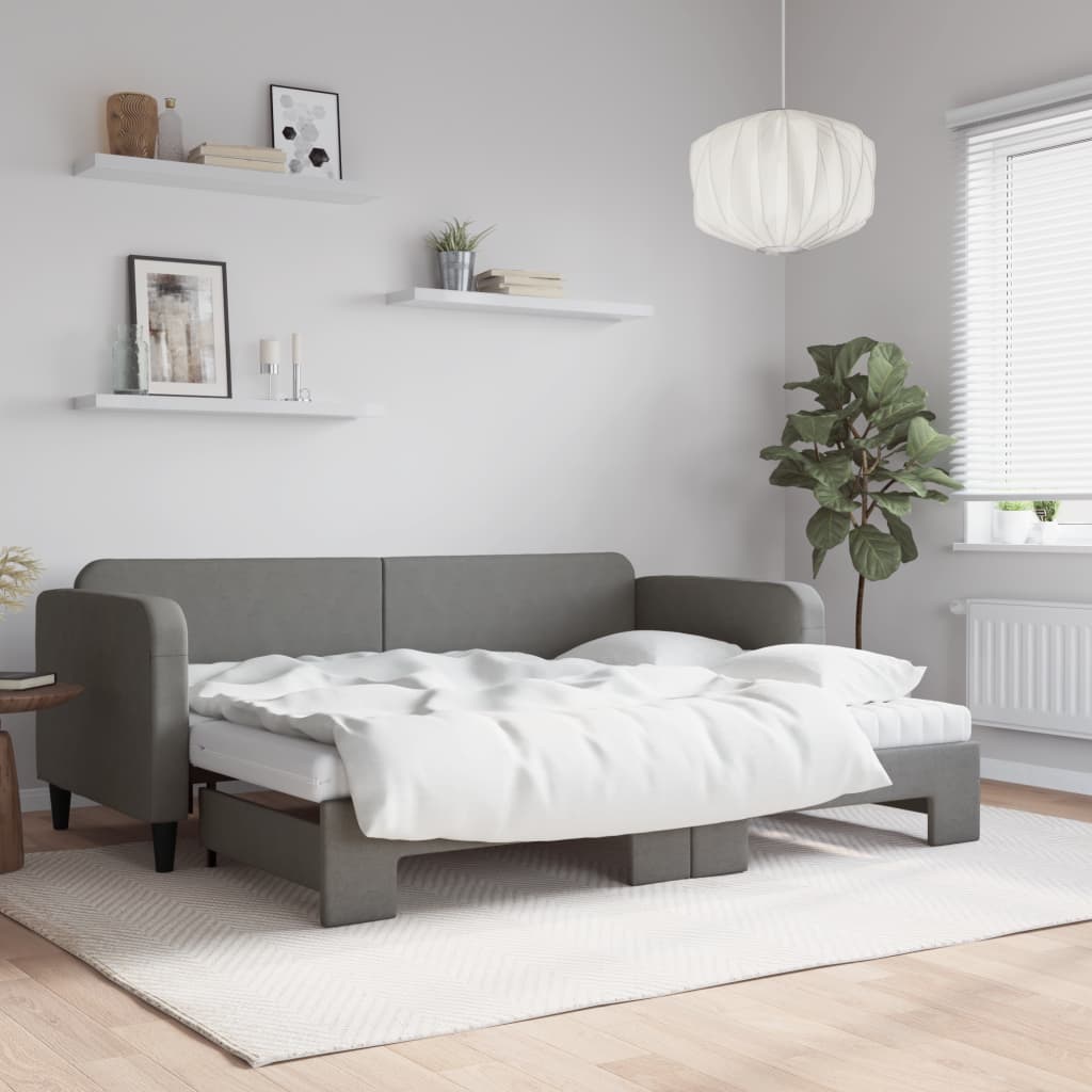 vidaXL Sofa rozsuwana z materacami, ciemnoszara, 80x200 cm, tkanina