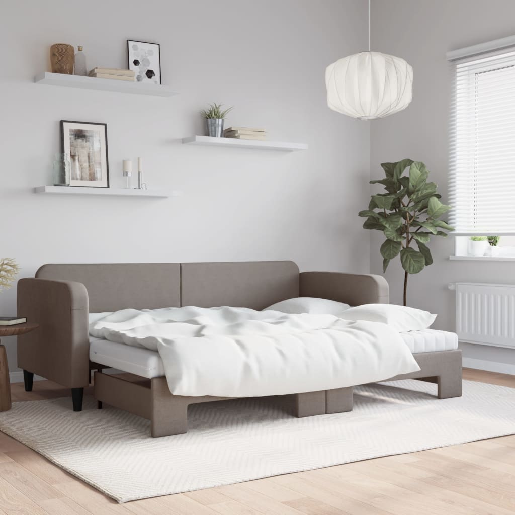 vidaXL Sofa rozsuwana z materacami, kolor taupe, 80x200 cm, tkanina