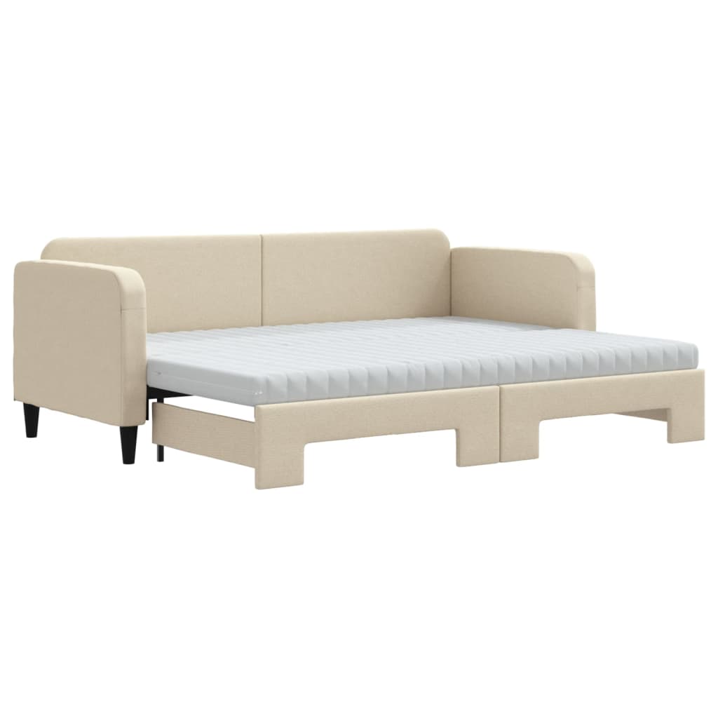 vidaXL Sofa rozsuwana z materacami, kremowa, 80x200 cm, tkanina