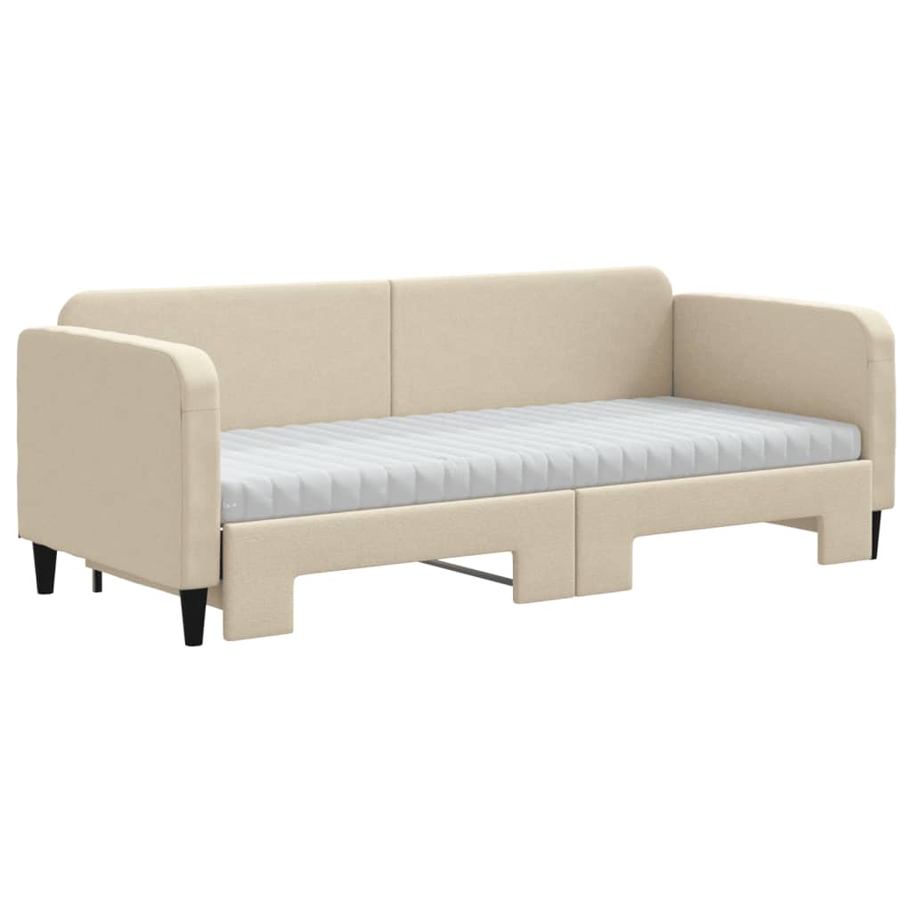 vidaXL Sofa rozsuwana z materacami, kremowa, 80x200 cm, tkanina