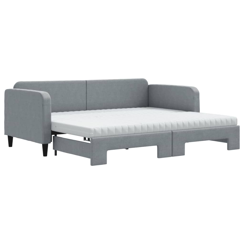 vidaXL Sofa rozsuwana z materacami, jasnoszara, 90x200 cm, tkanina