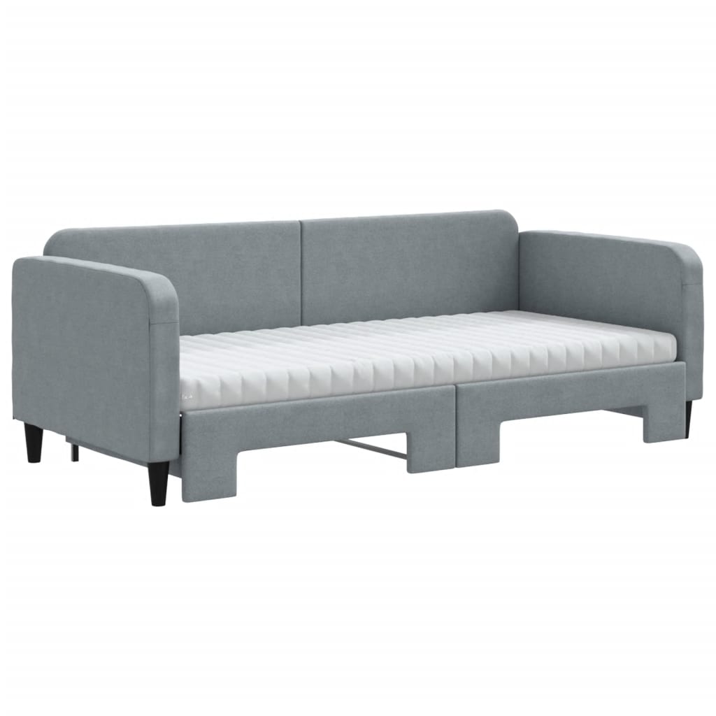 vidaXL Sofa rozsuwana z materacami, jasnoszara, 90x200 cm, tkanina