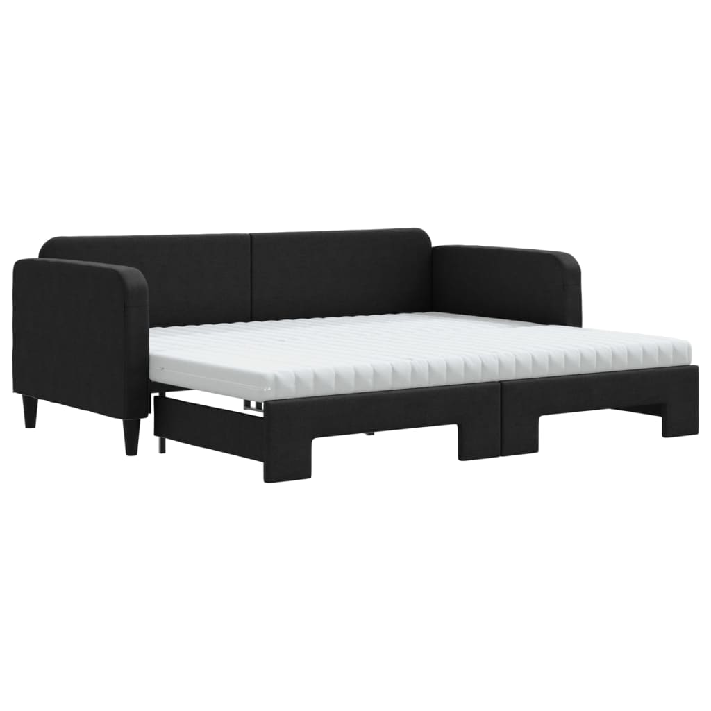 vidaXL Sofa rozsuwana z materacami, czarna, 90x200 cm, tkanina