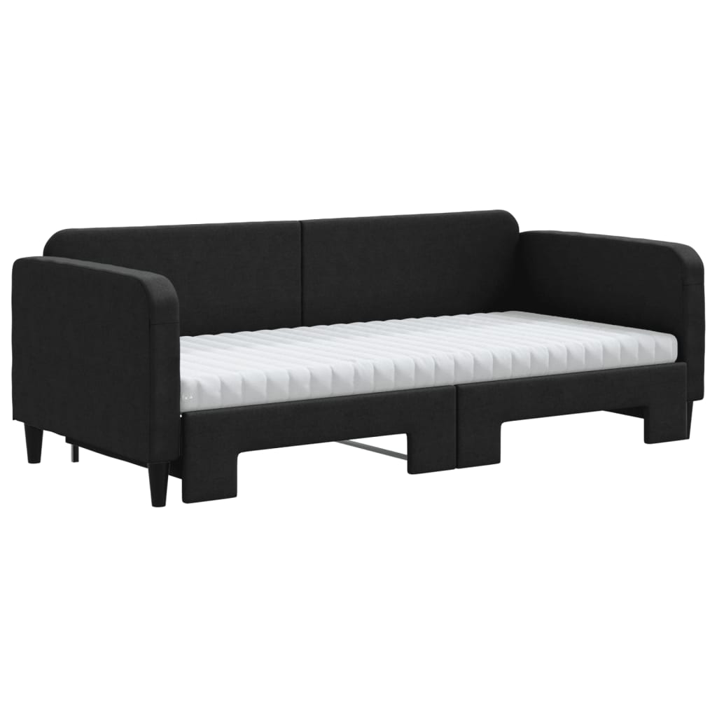 vidaXL Sofa rozsuwana z materacami, czarna, 90x200 cm, tkanina