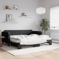 vidaXL Sofa rozsuwana z materacami, czarna, 90x200 cm, tkanina