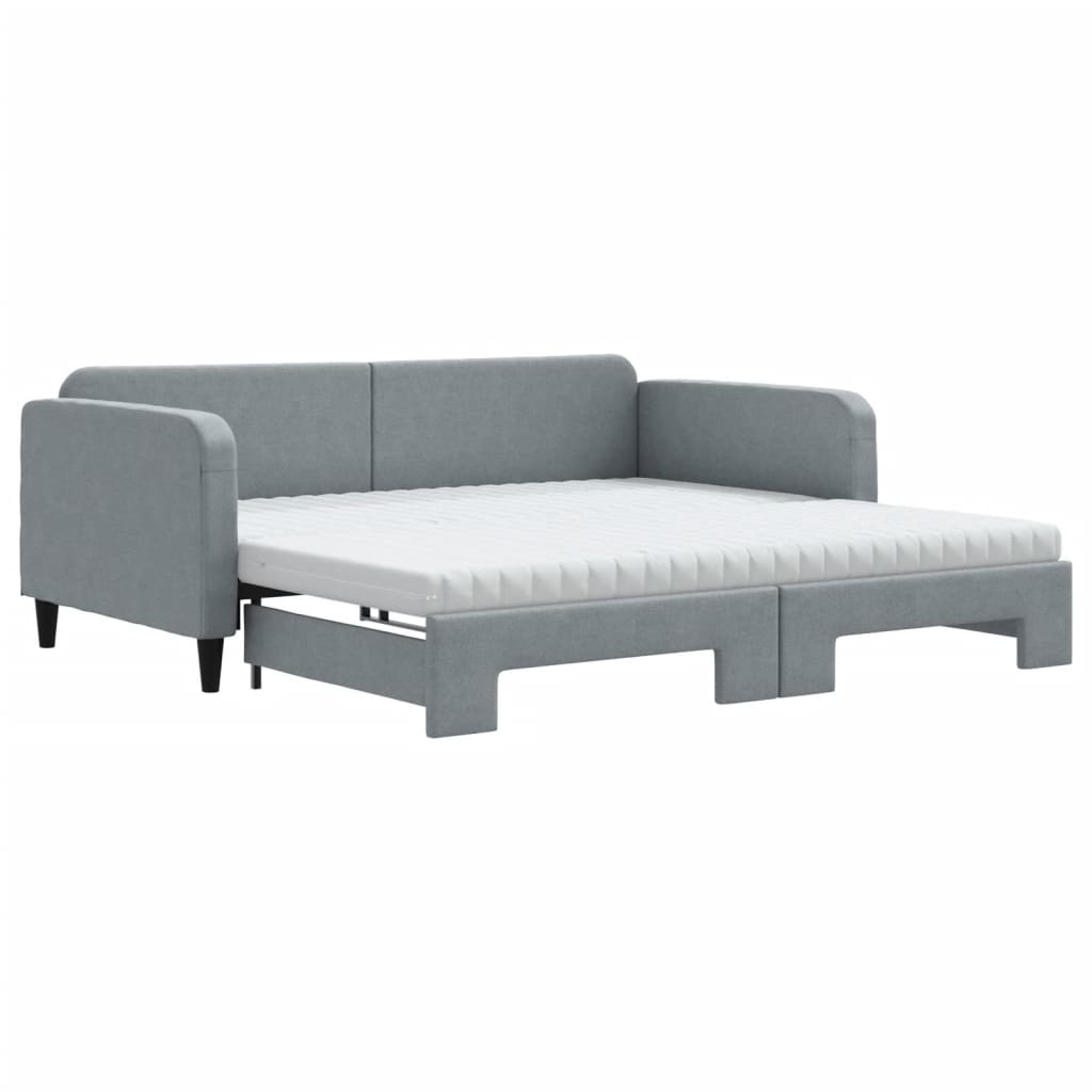 vidaXL Sofa rozsuwana z materacami, jasnoszara, 100x200 cm, tkanina