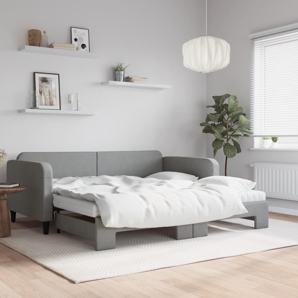 vidaXL Sofa rozsuwana z materacami, jasnoszara, 100x200 cm, tkanina