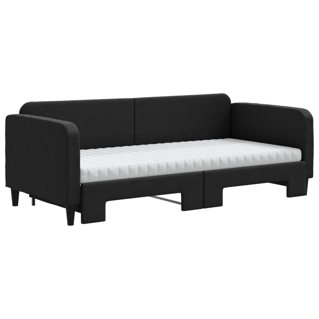 vidaXL Sofa rozsuwana z materacami, czarna, 90x190 cm, tkanina