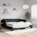 vidaXL Sofa rozsuwana z materacami, czarna, 90x190 cm, tkanina