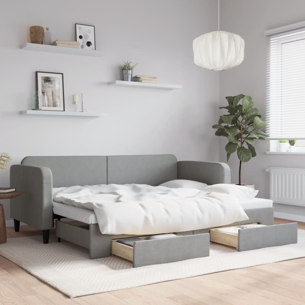 vidaXL Sofa rozsuwana z szufladami, jasnoszara, 80x200 cm, tkanina