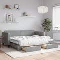 vidaXL Sofa rozsuwana z szufladami, jasnoszara, 80x200 cm, tkanina
