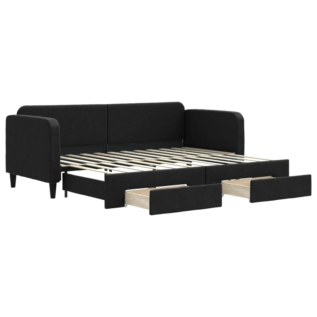 vidaXL Sofa rozsuwana z szufladami, czarna, 80x200 cm, tkanina