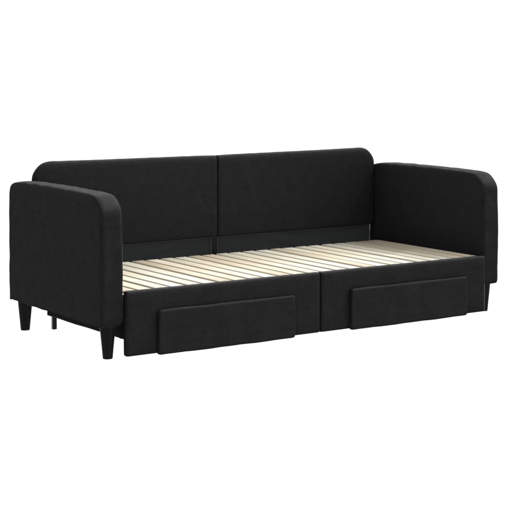 vidaXL Sofa rozsuwana z szufladami, czarna, 80x200 cm, tkanina