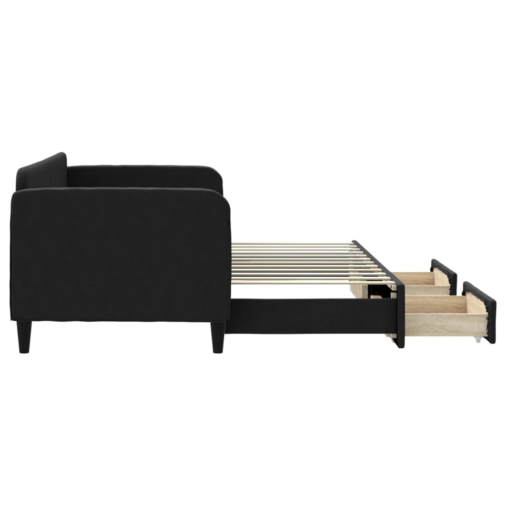 vidaXL Sofa rozsuwana z szufladami, czarna, 80x200 cm, tkanina