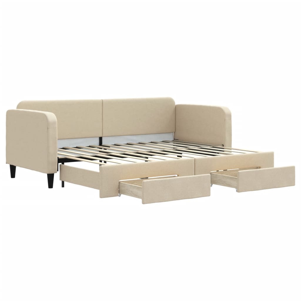 vidaXL Sofa rozsuwana z szufladami, kremowa, 80x200 cm, tkanina
