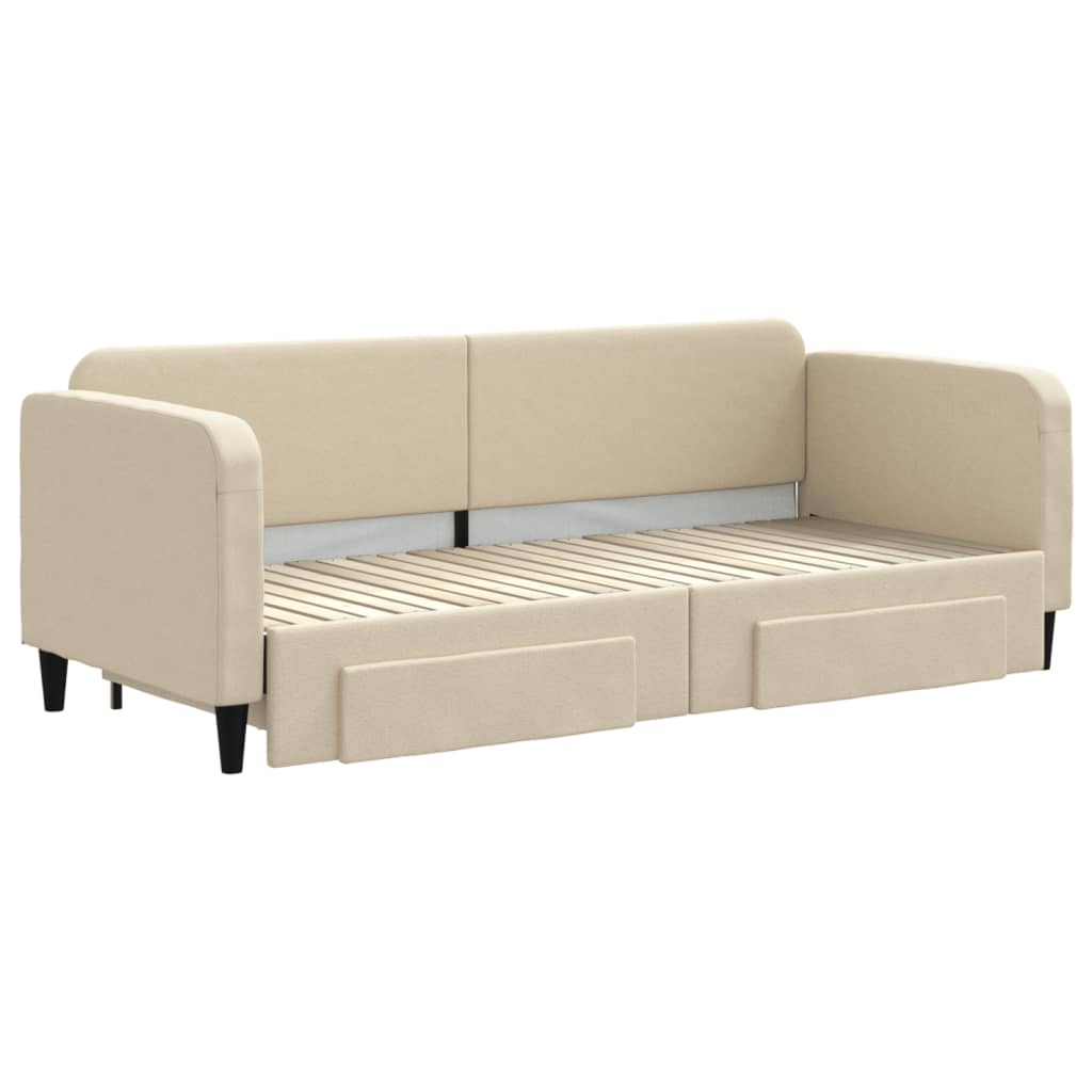 vidaXL Sofa rozsuwana z szufladami, kremowa, 80x200 cm, tkanina
