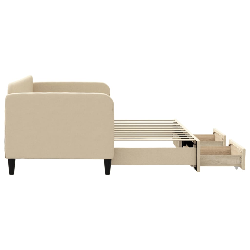 vidaXL Sofa rozsuwana z szufladami, kremowa, 80x200 cm, tkanina