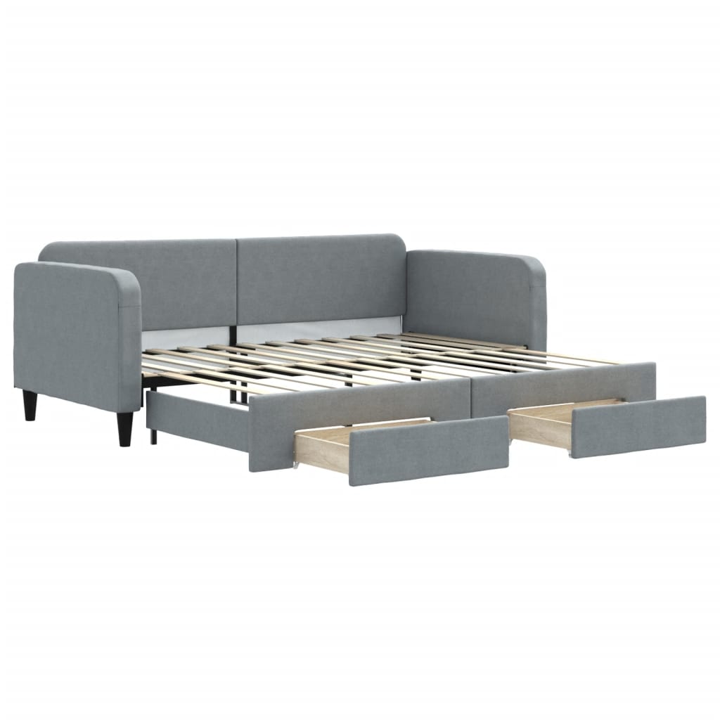 vidaXL Sofa rozsuwana z szufladami, jasnoszara, 90x200 cm, tkanina