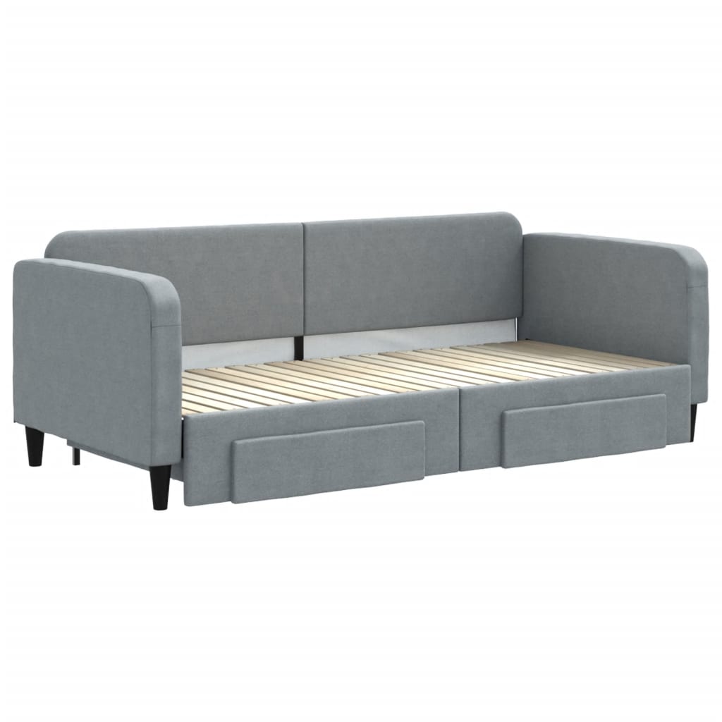 vidaXL Sofa rozsuwana z szufladami, jasnoszara, 90x200 cm, tkanina
