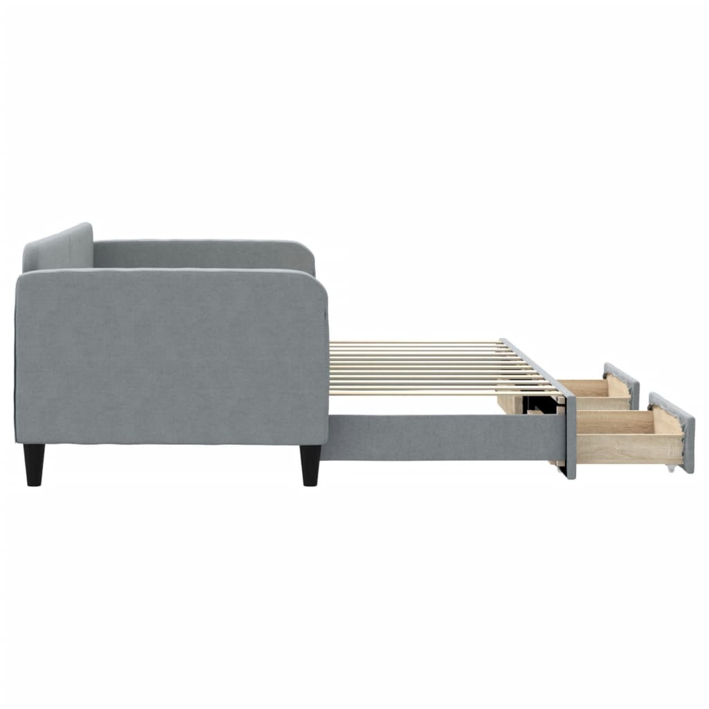 vidaXL Sofa rozsuwana z szufladami, jasnoszara, 90x200 cm, tkanina