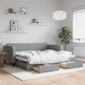 vidaXL Sofa rozsuwana z szufladami, jasnoszara, 90x200 cm, tkanina