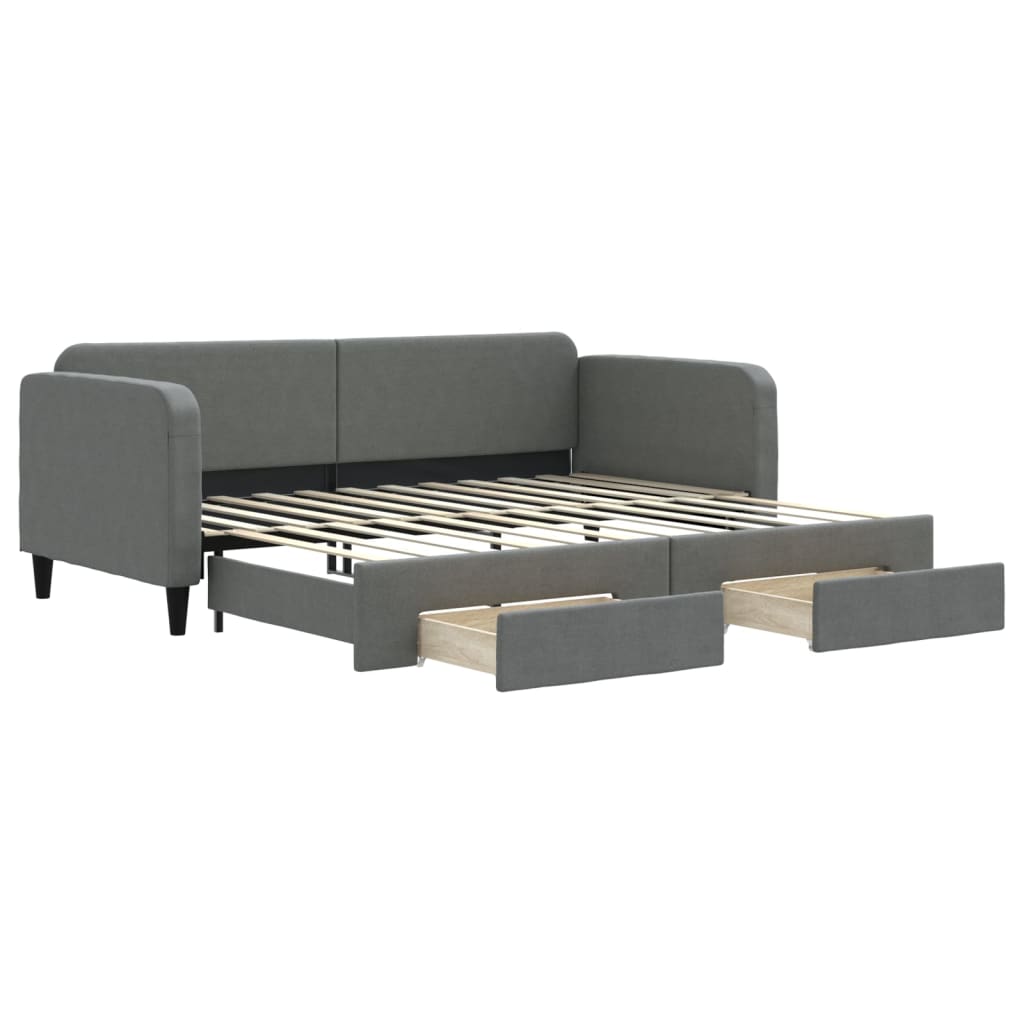 vidaXL Sofa rozsuwana z szufladami, ciemnoszara, 90x200 cm, tkanina