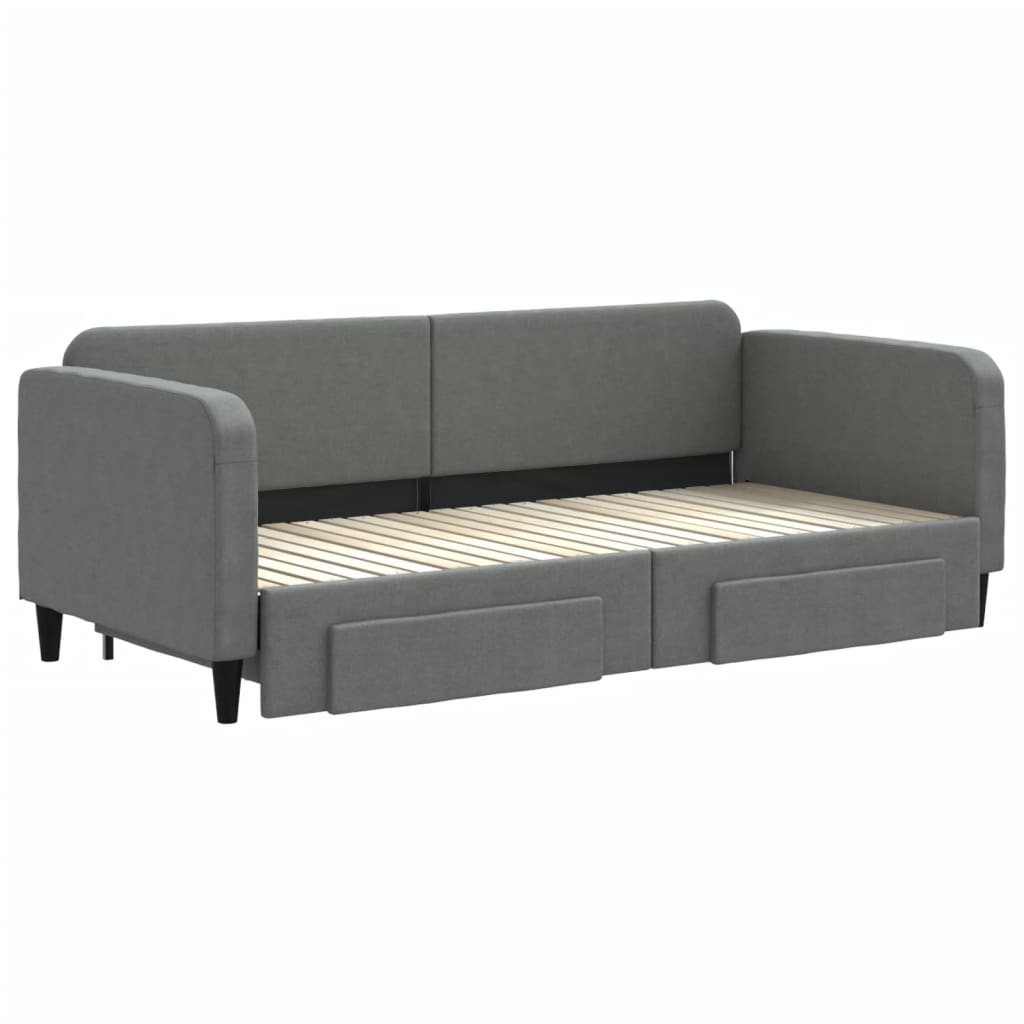 vidaXL Sofa rozsuwana z szufladami, ciemnoszara, 90x200 cm, tkanina