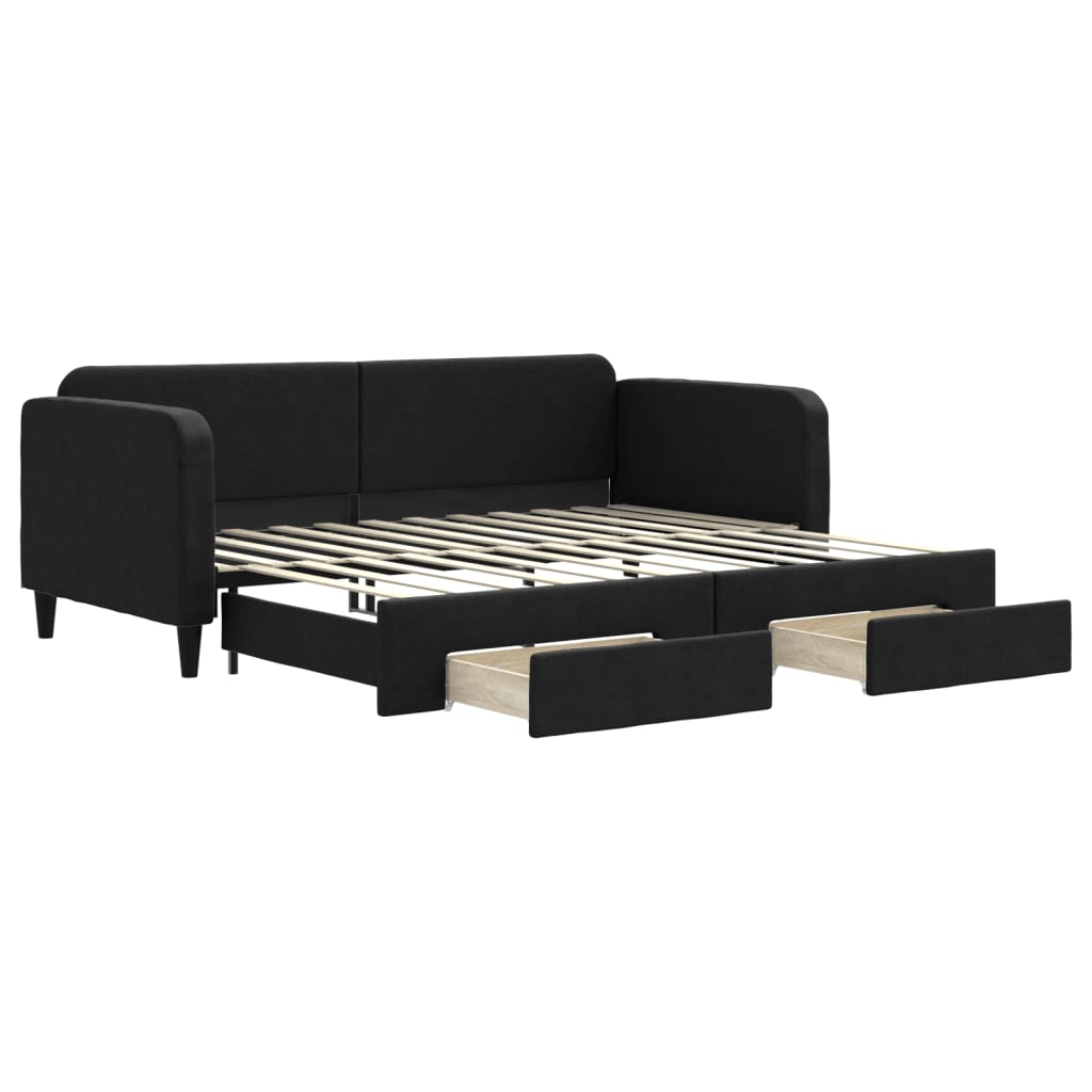 vidaXL Sofa rozsuwana z szufladami, czarna, 90x200 cm, tkanina