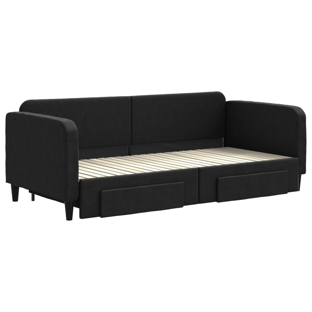 vidaXL Sofa rozsuwana z szufladami, czarna, 90x200 cm, tkanina