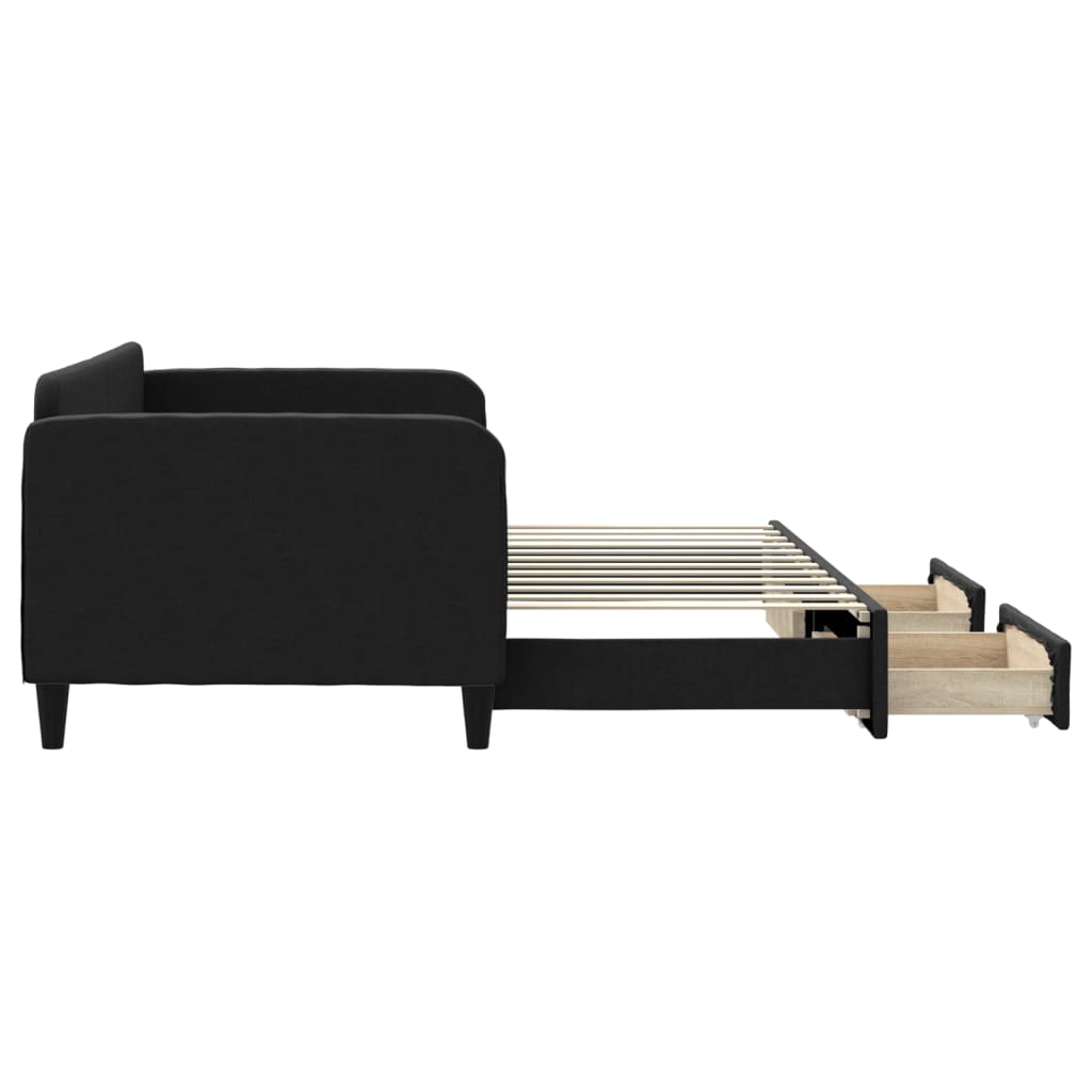 vidaXL Sofa rozsuwana z szufladami, czarna, 90x200 cm, tkanina
