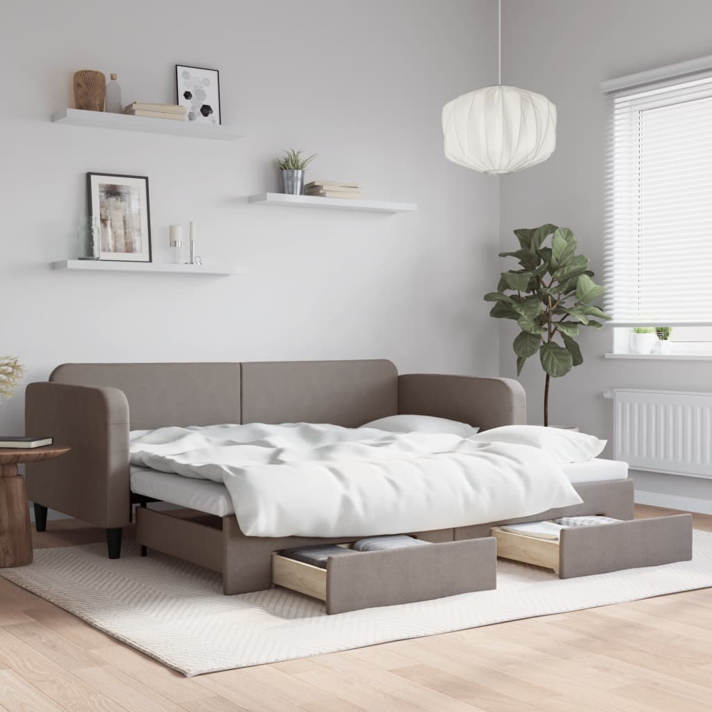 vidaXL Sofa rozsuwana z szufladami, taupe, 90x200 cm, tkanina