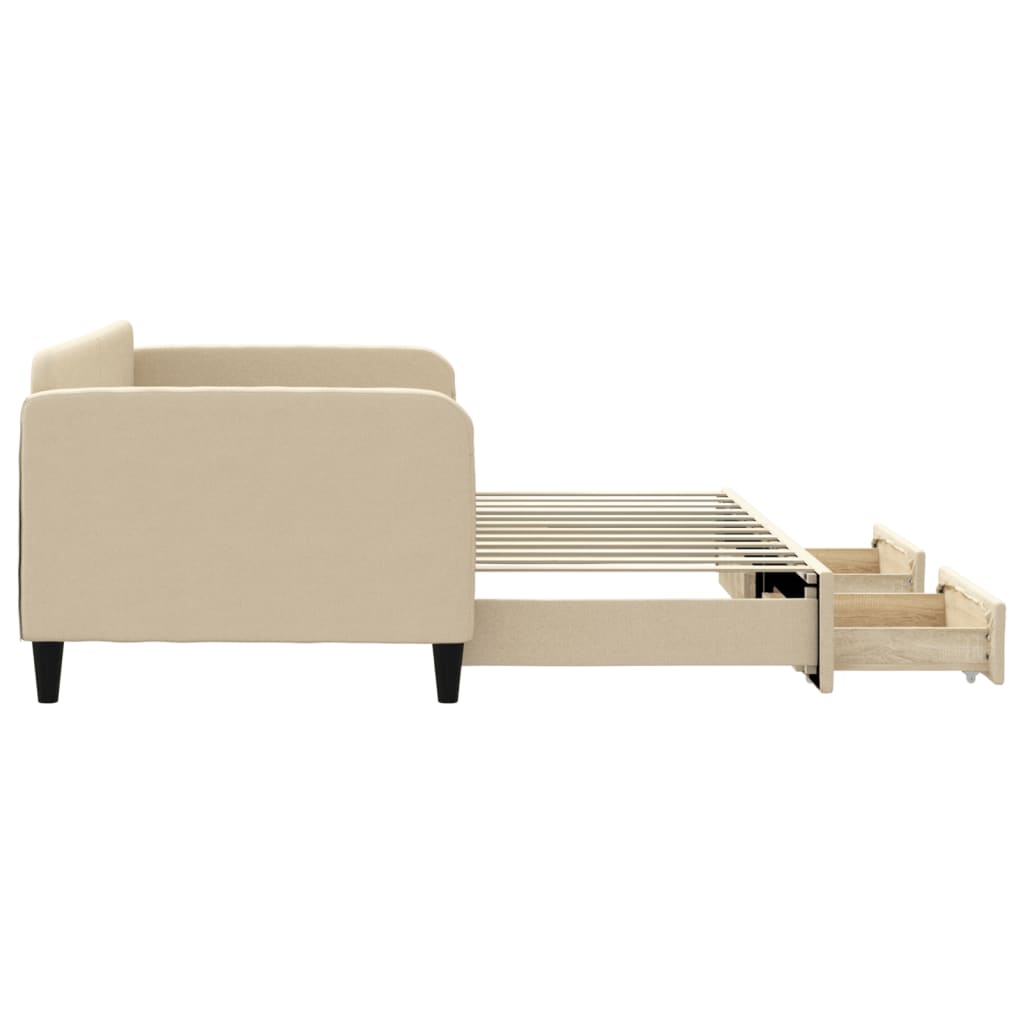 vidaXL Sofa rozsuwana z szufladami, kremowa, 90x200 cm, tkanina