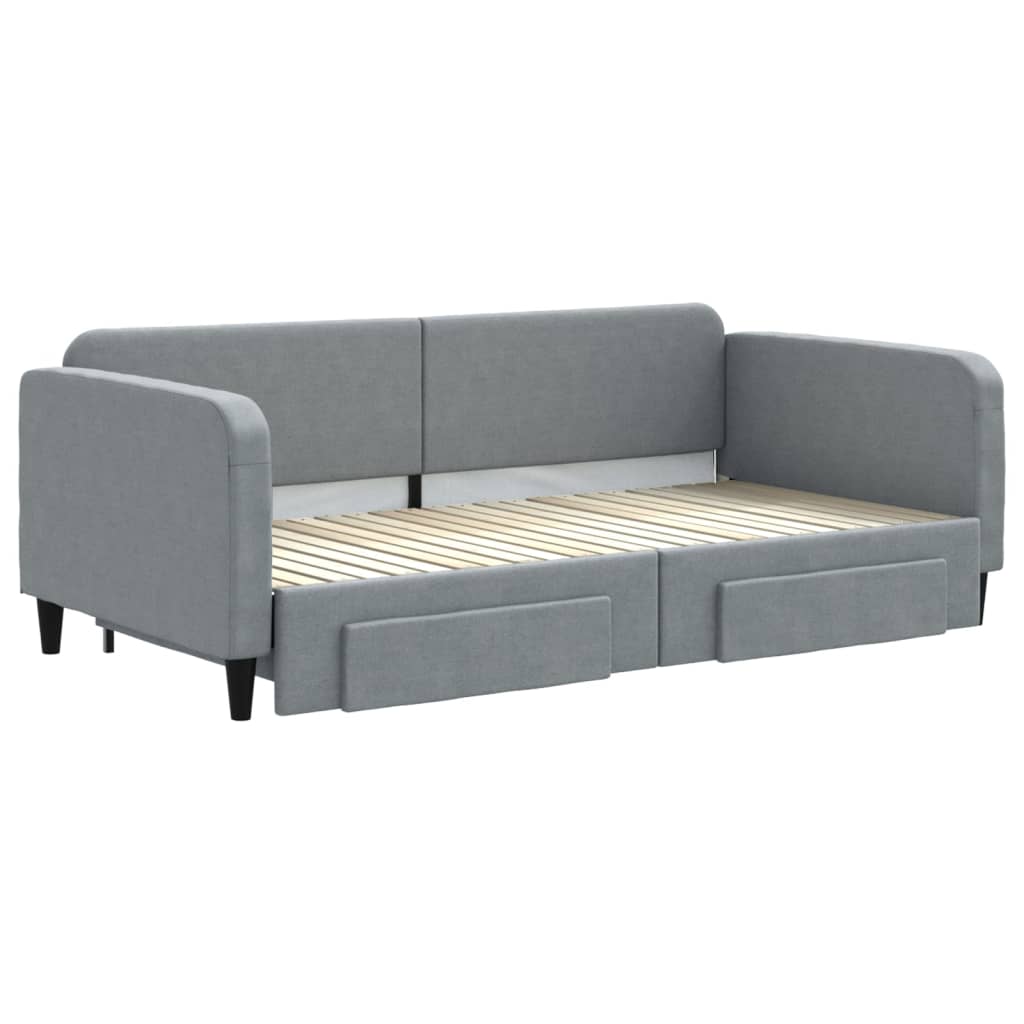 vidaXL Sofa rozsuwana z szufladami, jasnoszara, 100x200 cm, tkanina