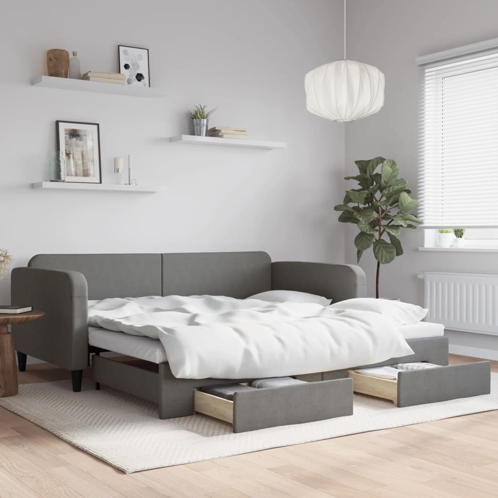 vidaXL Sofa rozsuwana z szufladami, ciemnoszara, 100x200 cm, tkanina