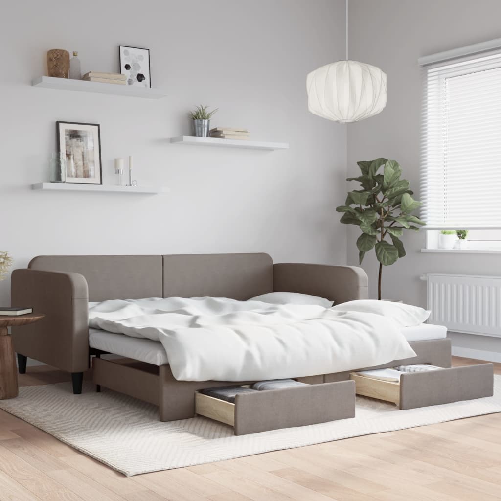 vidaXL Sofa rozsuwana z szufladami, taupe, 100x200 cm, tkanina