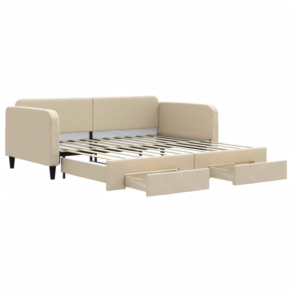 vidaXL Sofa rozsuwana z szufladami, kremowa, 100x200 cm, tkanina