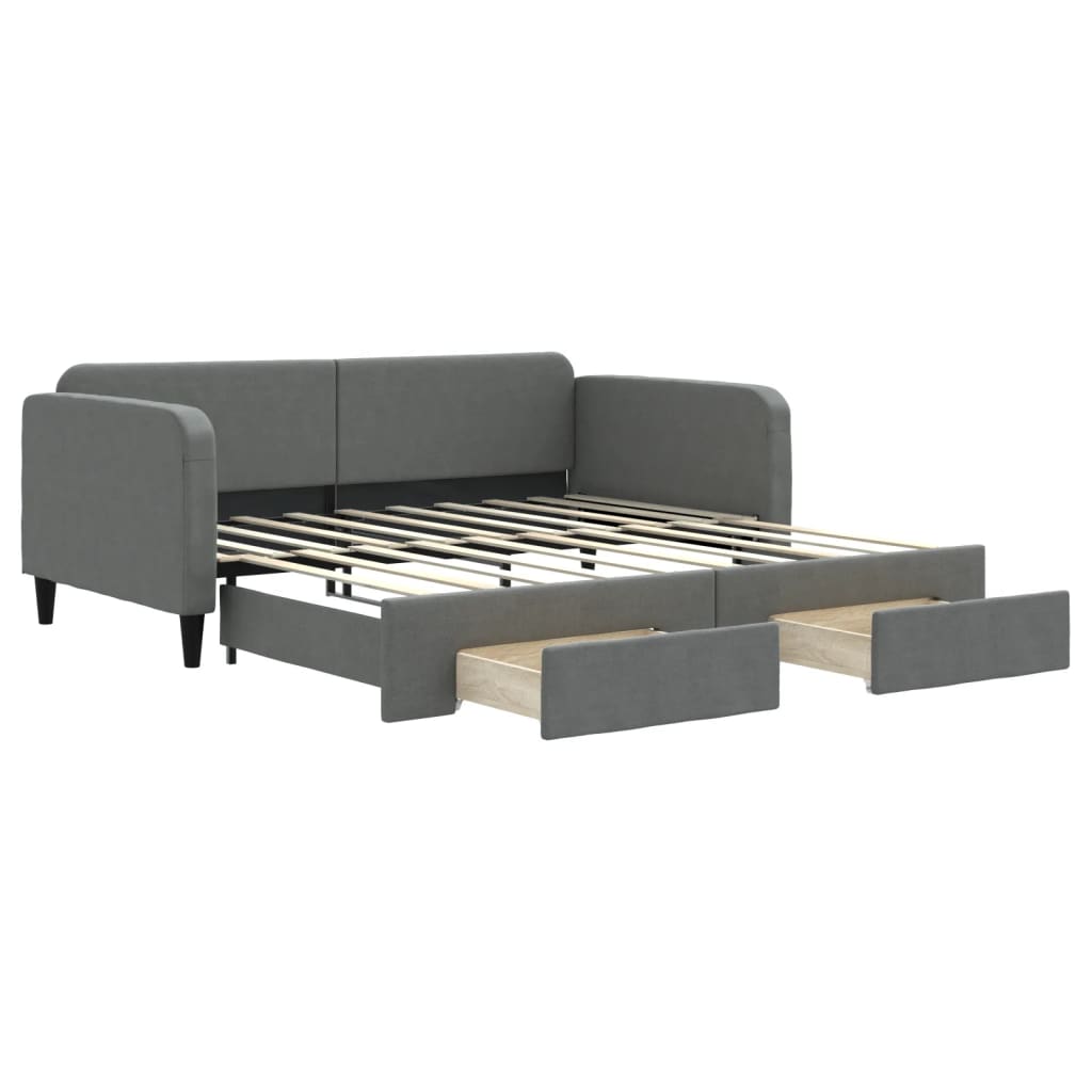 vidaXL Sofa rozsuwana z szufladami, ciemnoszara, 90x190 cm, tkanina