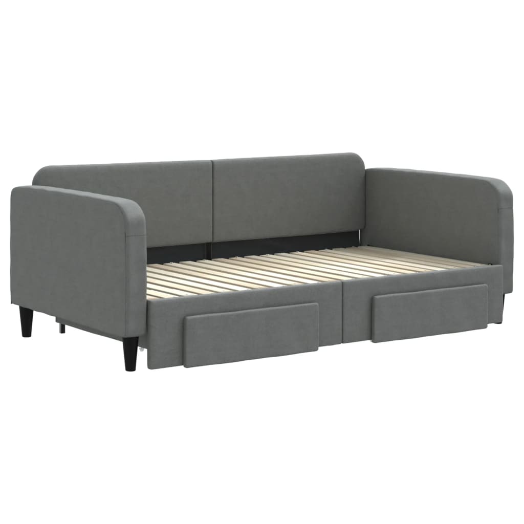 vidaXL Sofa rozsuwana z szufladami, ciemnoszara, 90x190 cm, tkanina