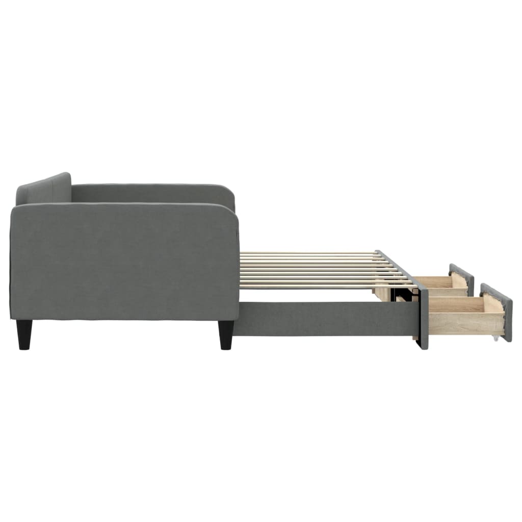 vidaXL Sofa rozsuwana z szufladami, ciemnoszara, 90x190 cm, tkanina