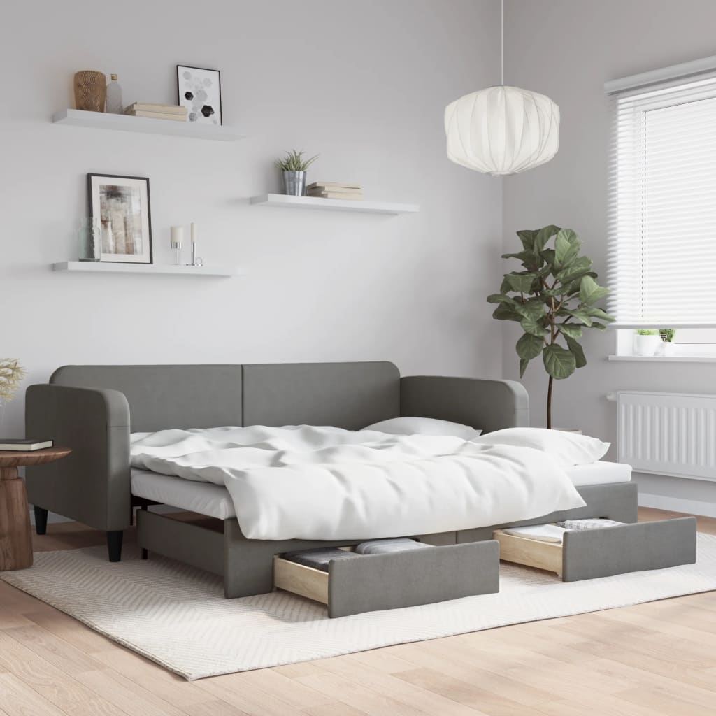 vidaXL Sofa rozsuwana z szufladami, ciemnoszara, 90x190 cm, tkanina