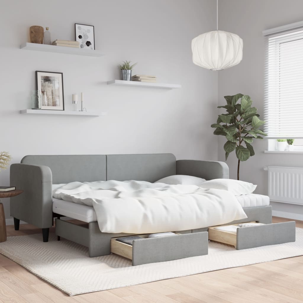vidaXL Sofa rozsuwana z szufladami, jasnoszara, 80x200 cm, tkanina
