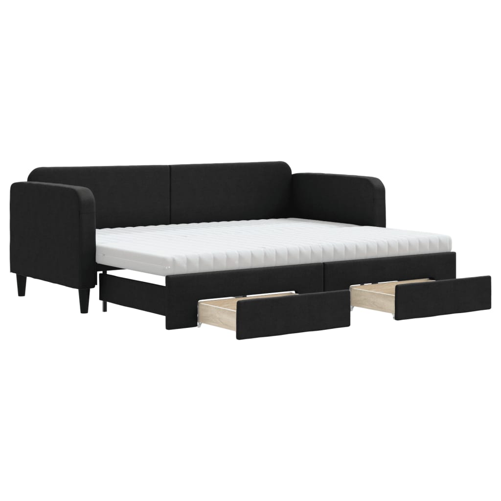 vidaXL Sofa rozsuwana z szufladami, czarna, 80x200 cm, tkanina