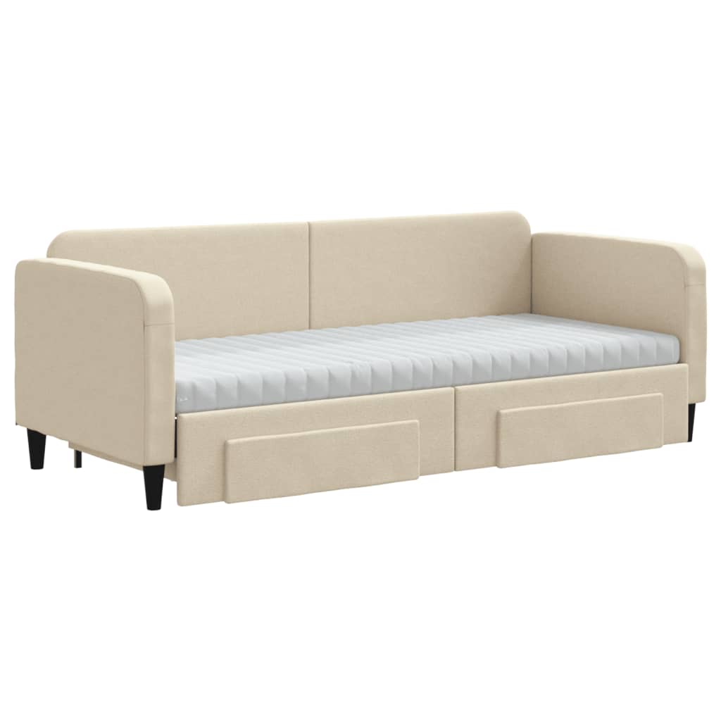 vidaXL Sofa rozsuwana z szufladami, kremowa, 80x200 cm, tkanina