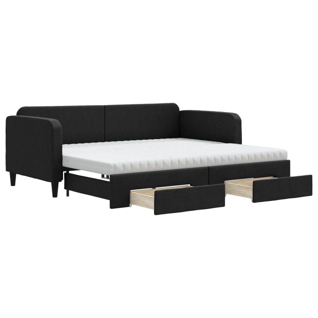 vidaXL Sofa rozsuwana z szufladami, czarna, 90x200 cm, tkanina