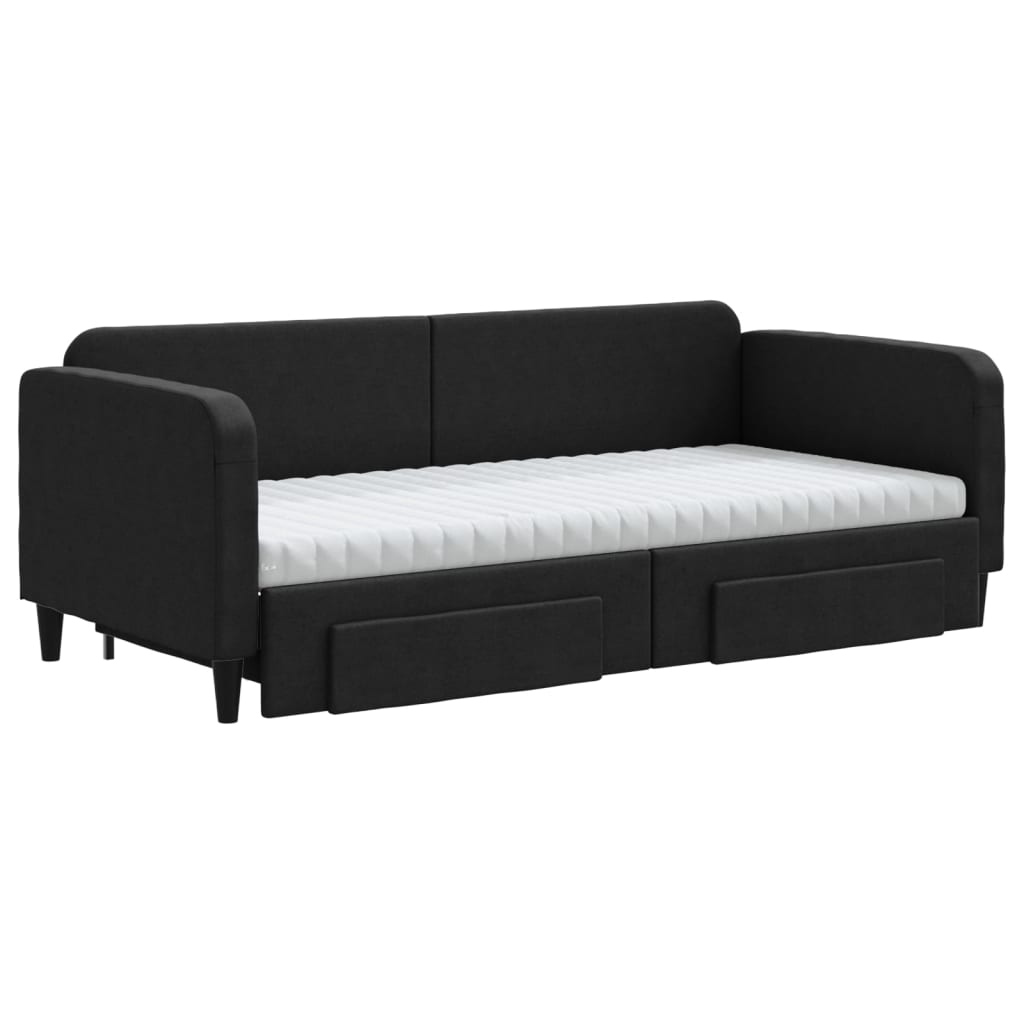vidaXL Sofa rozsuwana z szufladami, czarna, 90x200 cm, tkanina