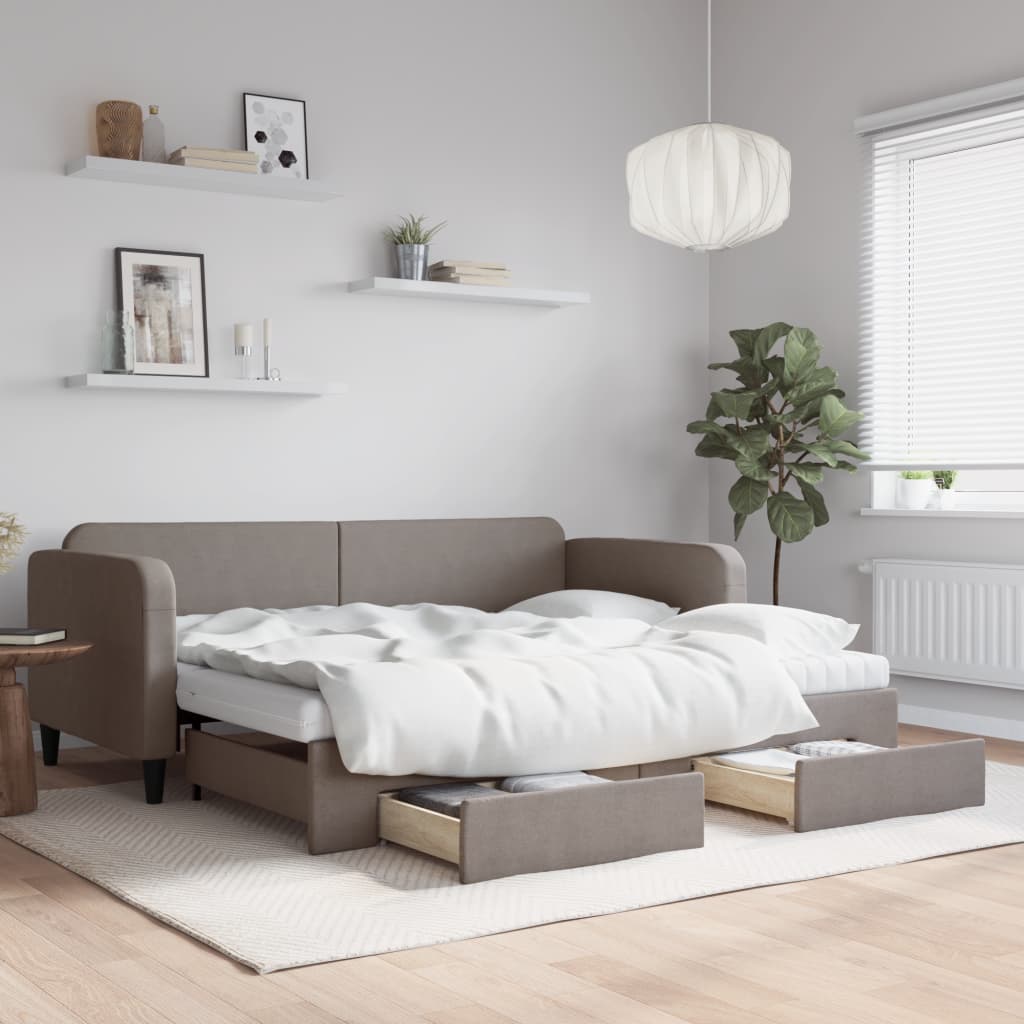 vidaXL Sofa rozsuwana z szufladami, taupe, 90x200 cm, tkanina