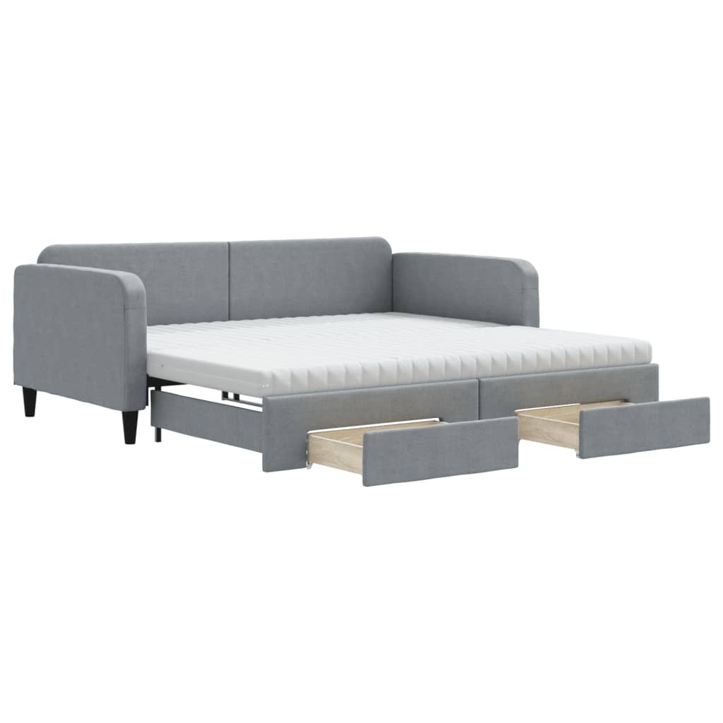 vidaXL Sofa rozsuwana z szufladami, jasnoszara, 100x200 cm, tkanina
