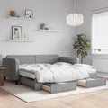 vidaXL Sofa rozsuwana z szufladami, jasnoszara, 100x200 cm, tkanina